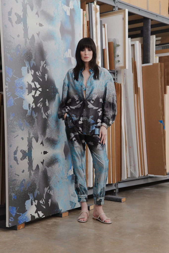 Boudica Blue Inferno silk track pant