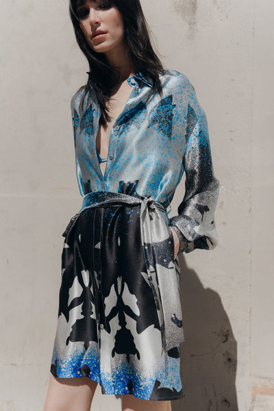 Kathryn shirt dress in Blue Inferno print