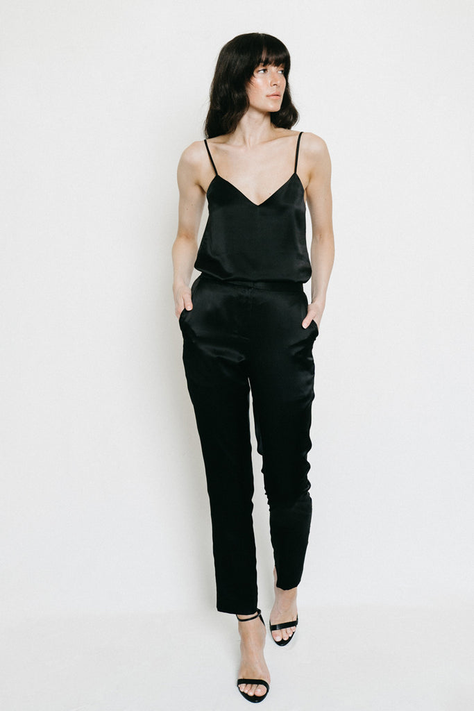 Camie | Silk Camisole Top - Black