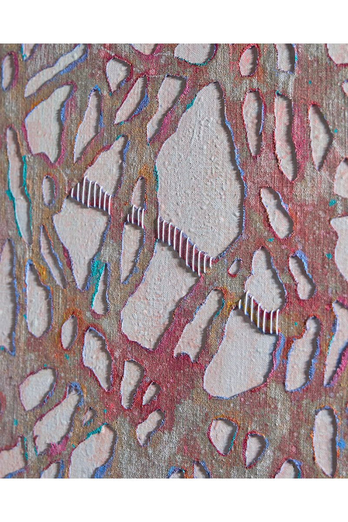 Instil, 2022 by Adam Ball, cut fabric, acrylic and thread on canvas, 120 x 150 cm - detail.