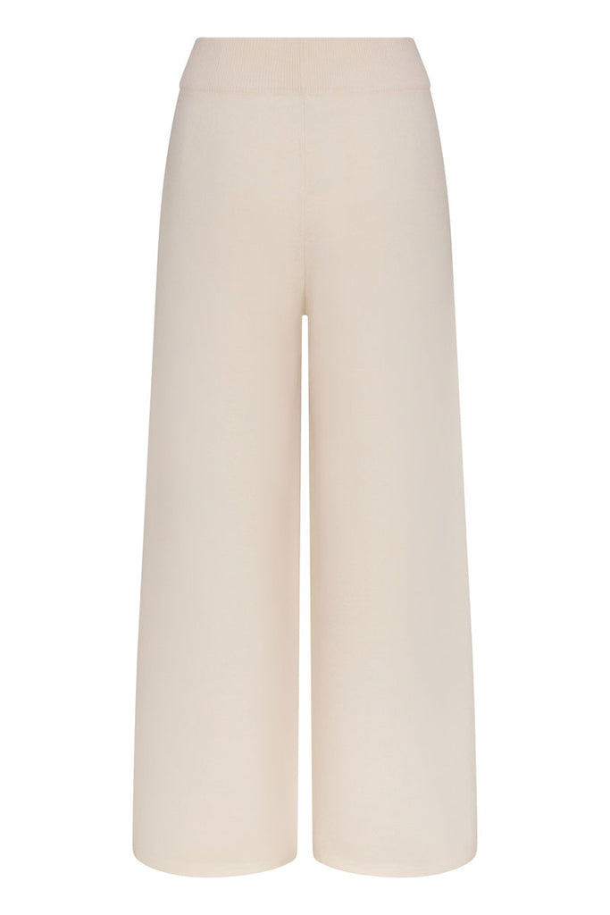 back view: ivory jacquard merino wool pants