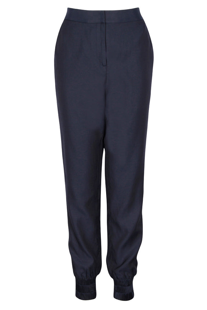 Boudica tuxedo-style track pant in navy cupro cotton