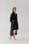 Ines midi dress in navy silk charmeuse styled with the Chiyo kimono coat