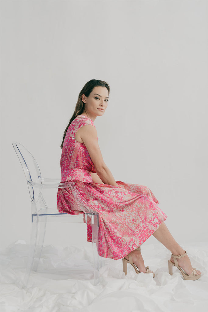 Ines midi dress in silk charmeuse Respair print by artist Adam Ball