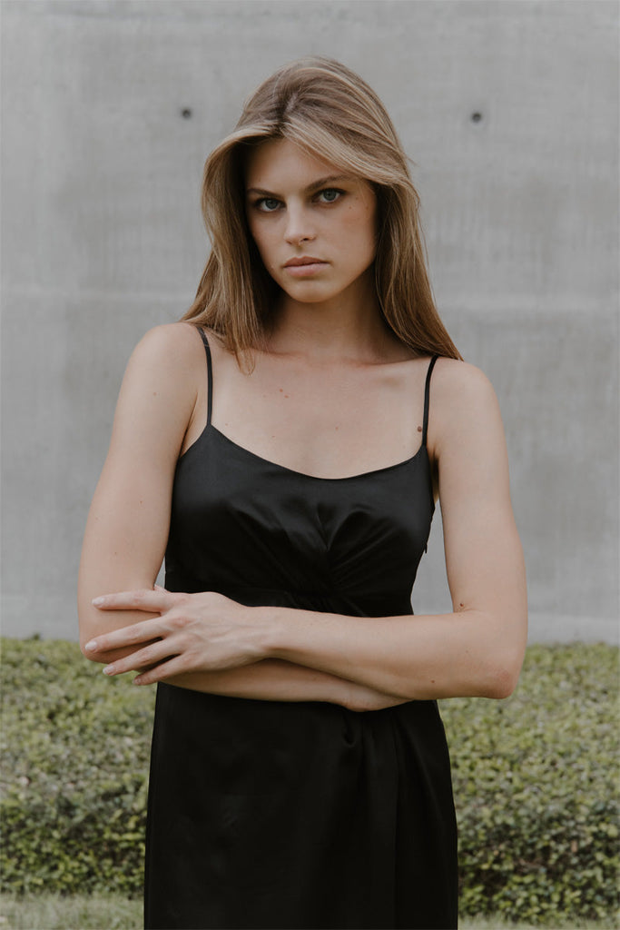 Sienna camisole dress in black silk charmeuse