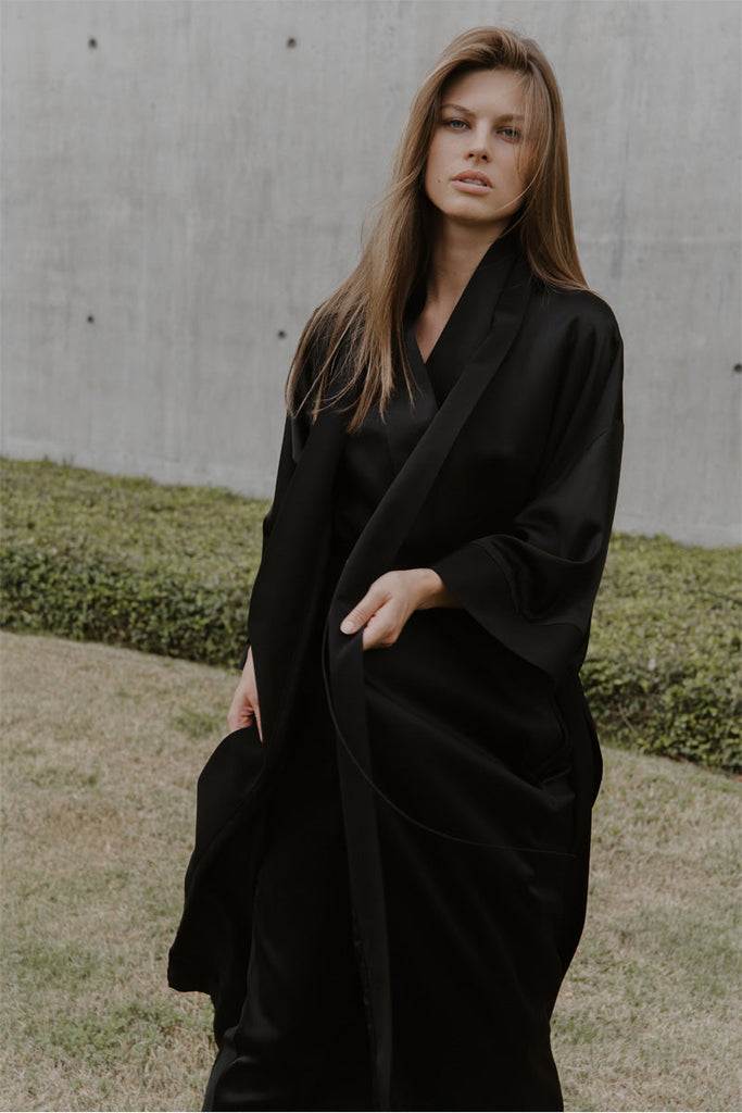 Chiyo in black silk satin back crepe