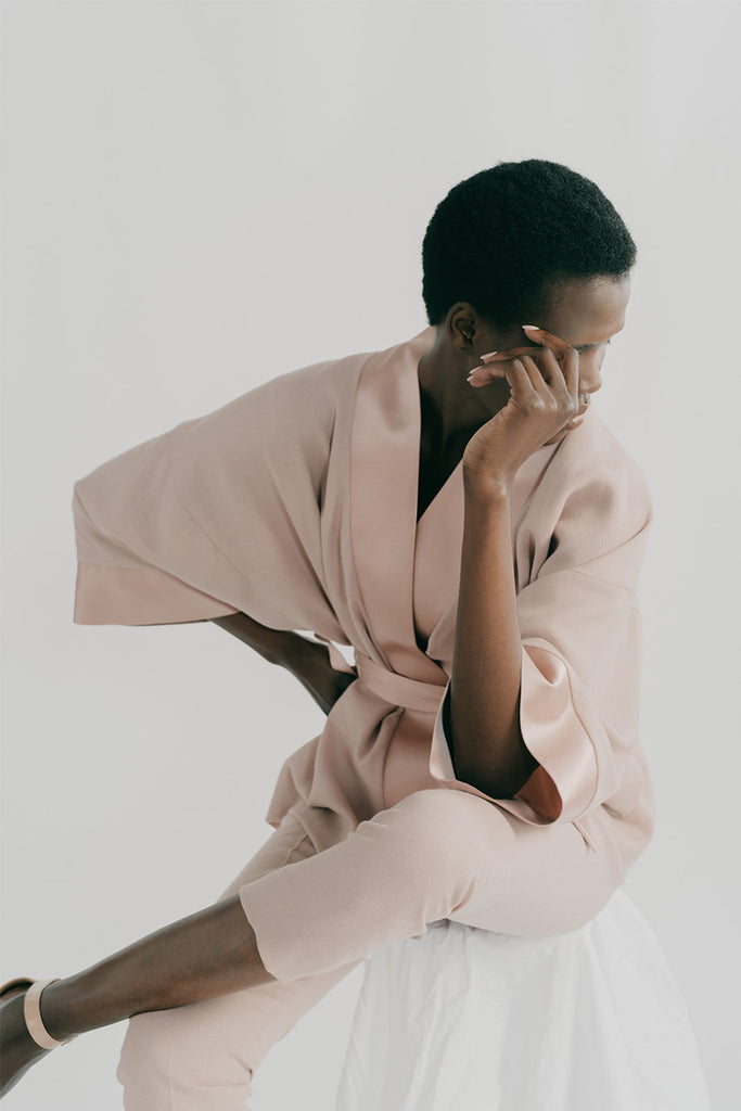 Sayuri jacket and Hepburn pant in nude wool crepe