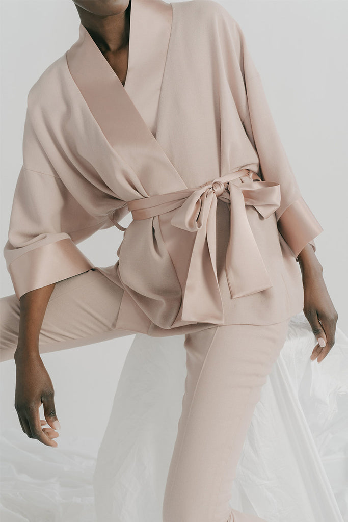 Sayuri jacket in nude wool crepe with Hepburn pant in wool crepe