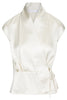 Lucie sleeveless wrap top in ivory silk satin back crepe