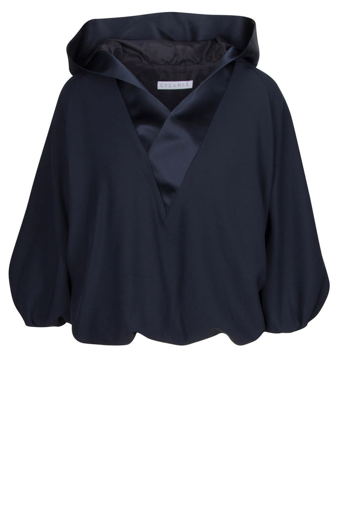 Neneh hoodie in navy satin back crepe silk