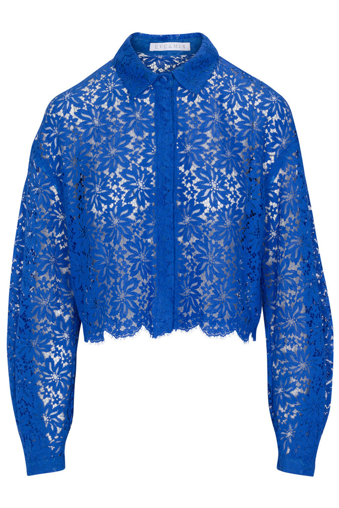 Brigitte cotton lace cropped-style shirt in ocean blue