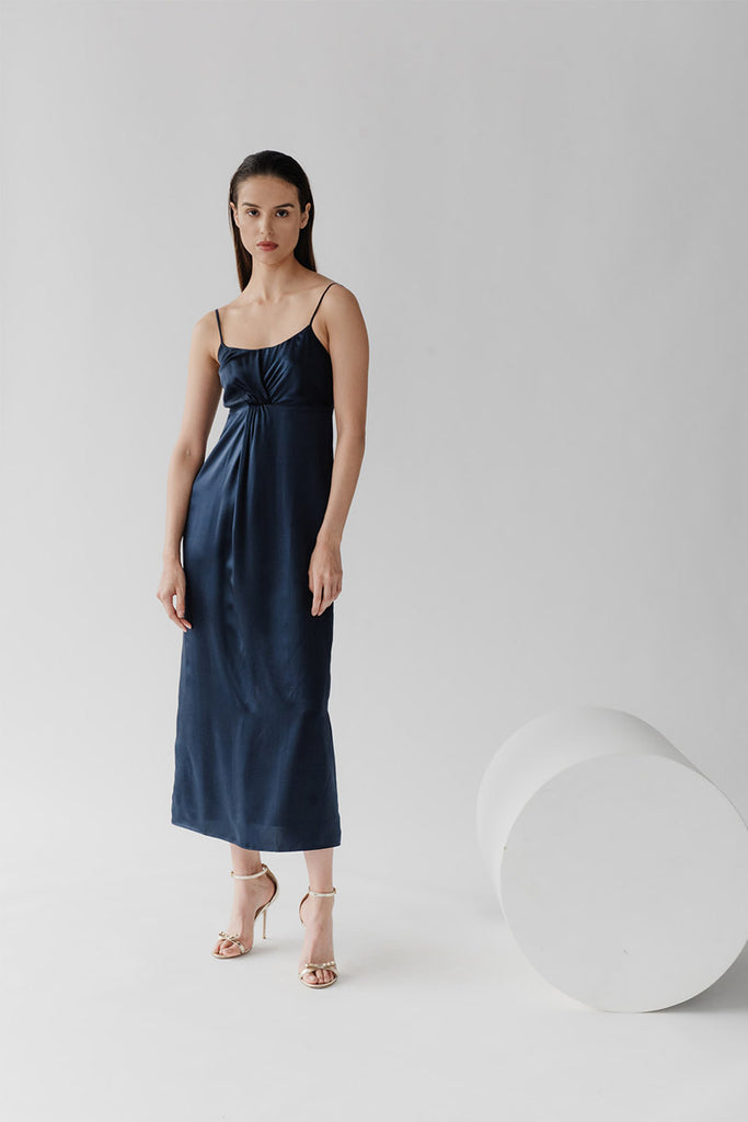 Sienna camisole dress in navy silk charmeuse